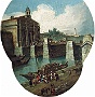Insolita immagine di Porta Ognissanti. ponte in legno,su pilastri di pietra.Giovan Battista Cimaroli(Salò, 1687 – Venezia, 1771). - con il Burchiello ormeggiato (Oscar Mario Zatta)